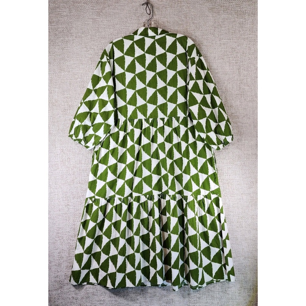 Anthropologie Maeve Bettina Shirt Dress Womens LP Petite Green White Triangles - Picture 9 of 13